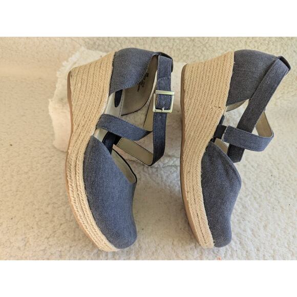 B.O.C. by Born Bree Espadrille Canvas Blue Denim Cross Ankle Straps Wedge Sz 9 - Picture 9 of 10
